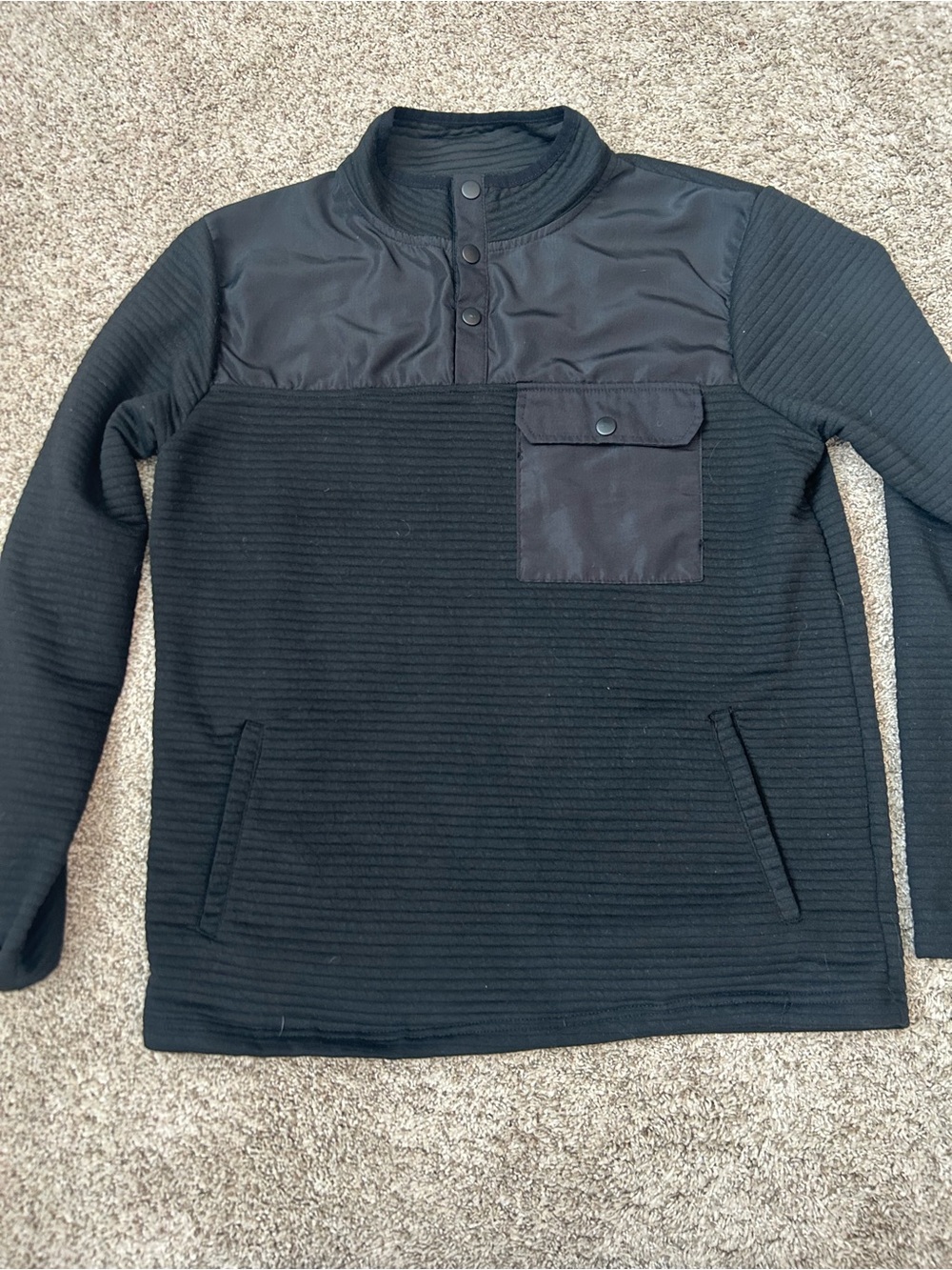 Nomad Black Quilted Yoke Crewneck Pullover